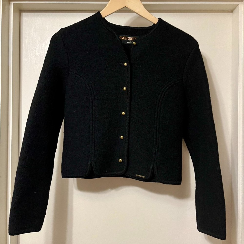 Geiger Wool Jacket Women's Size 40 Black with Gold Buttons Made in Austria